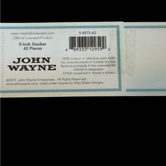 Quilting RARE Find “John Wayne” licensed 5” stacker 42 pieces NIP - Picture 2 of 2